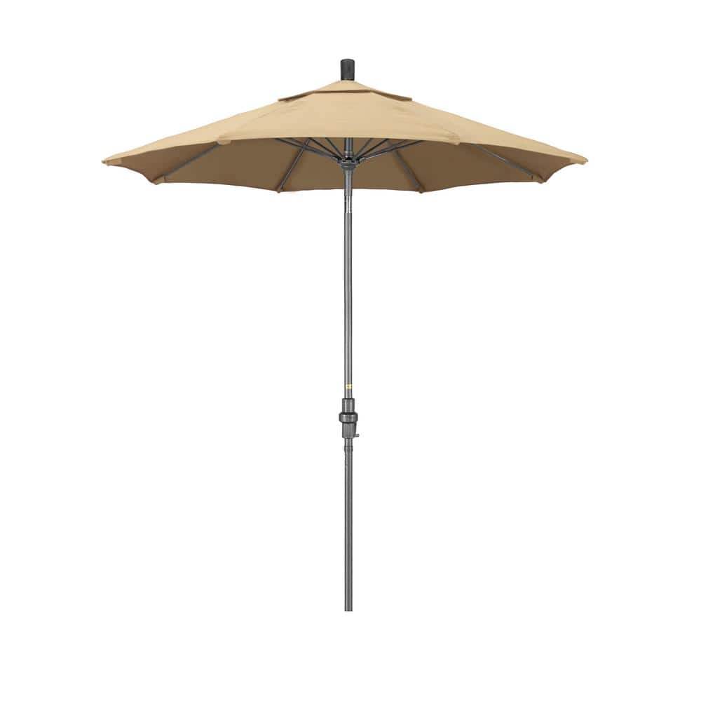 California Umbrella 7.5 ft. Grey Aluminum Market Collar Tilt Crank Lift Patio Umbrella in Antique Beige Olefin