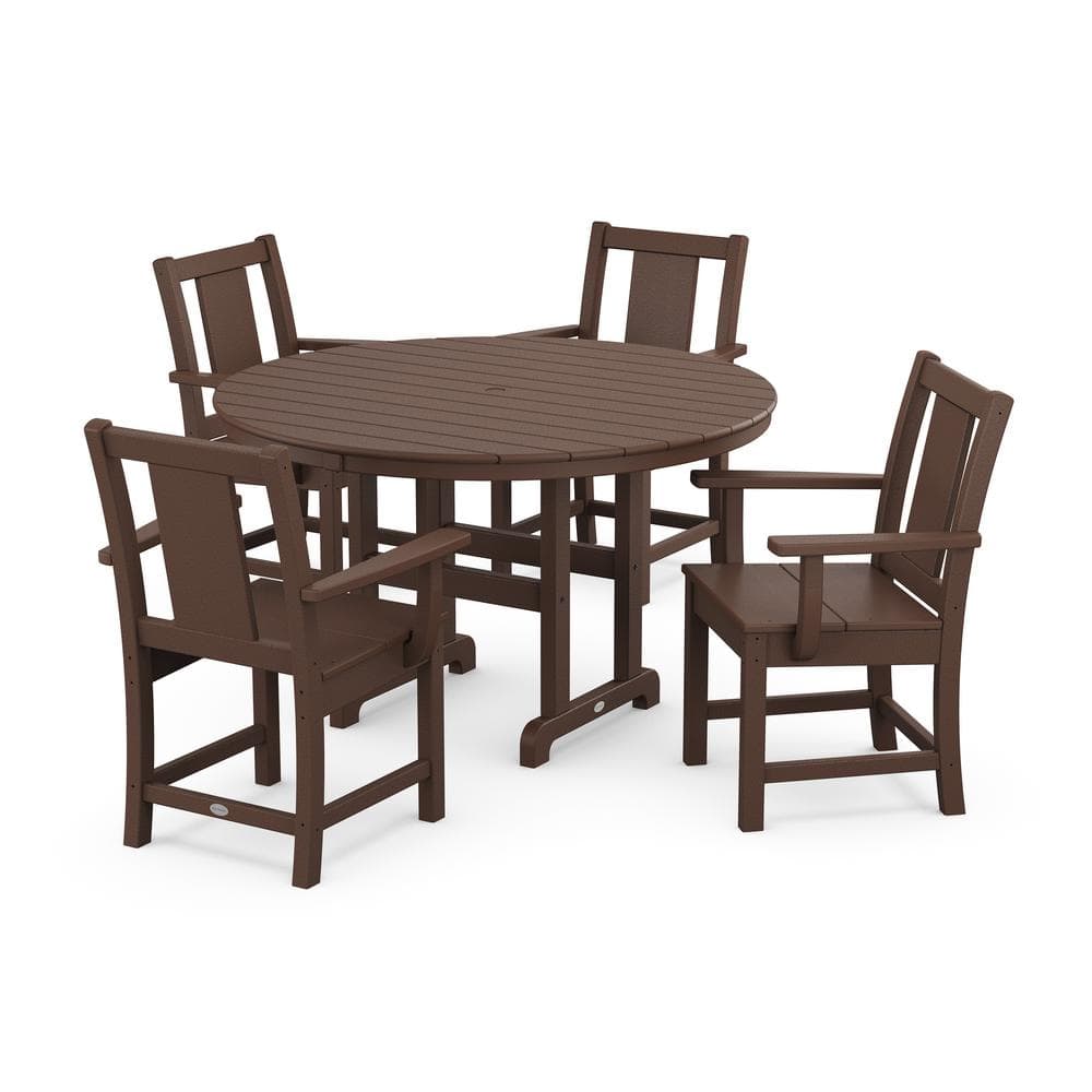 POLYWOOD Prairie Mahogany 5-Piece Plastic Round Farmhouse Outdoor Dining Set