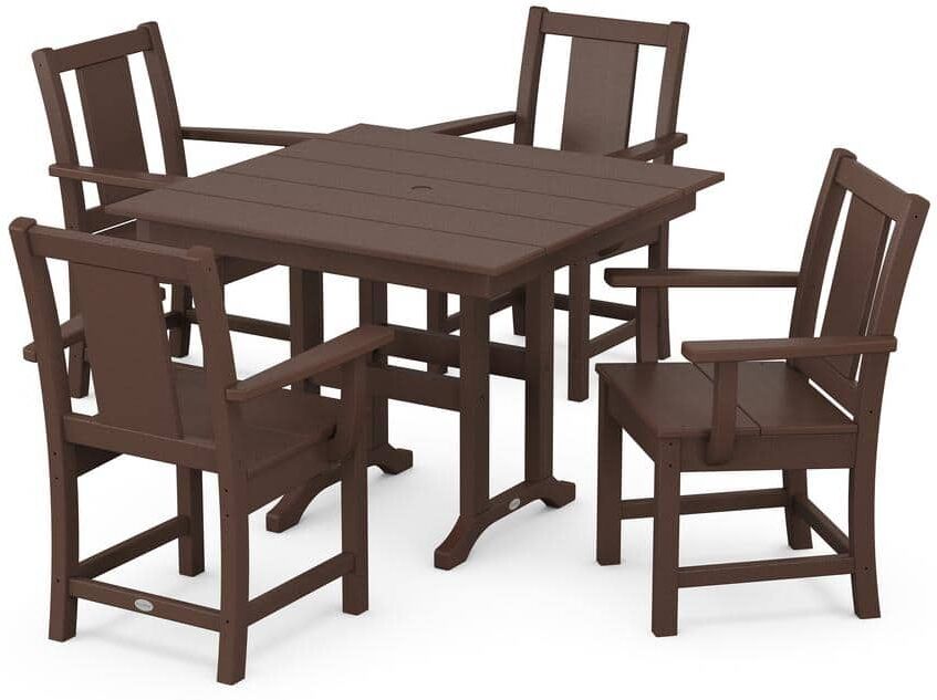 POLYWOOD Prairie 5-Piece Farmhouse Plastic Square Outdoor Dining Set in Mahogany