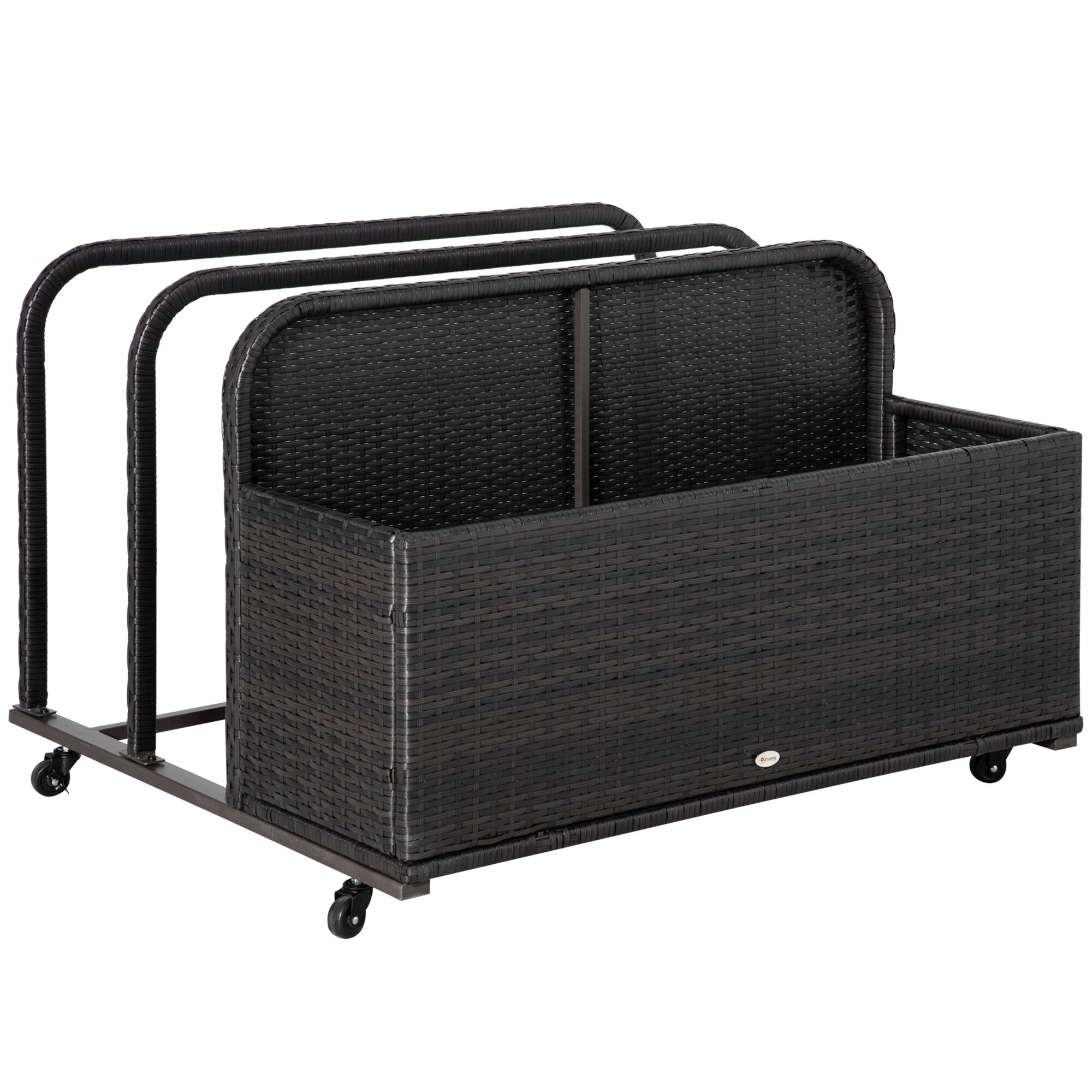 Outsunny Rattan Poolside Float Storage Cart, Outdoor Accessory Organizer with Wheels, Brown   Aosom.com