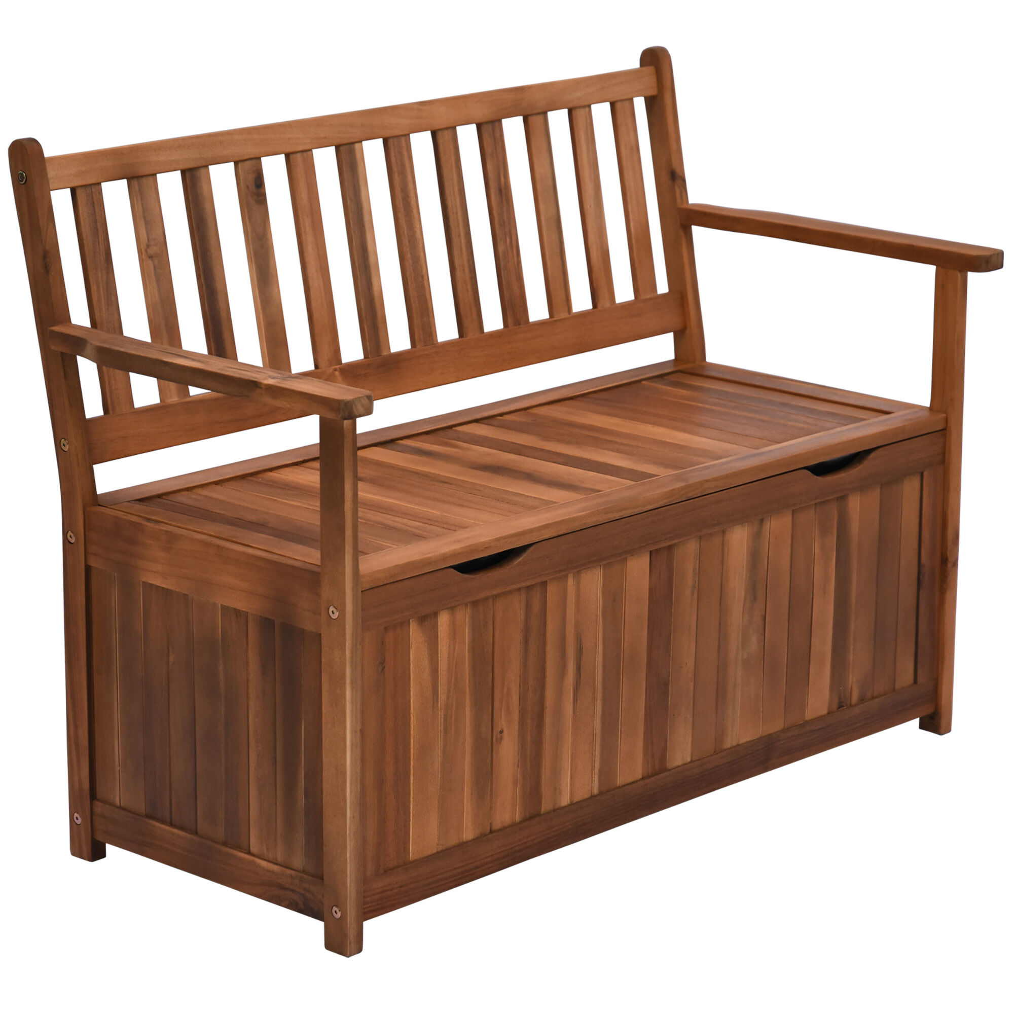 Outsunny Outdoor Storage Bench 41 Gallon Wooden Deck Box Teak with PE Lining Perfect for Garden Tools   Aosom.com