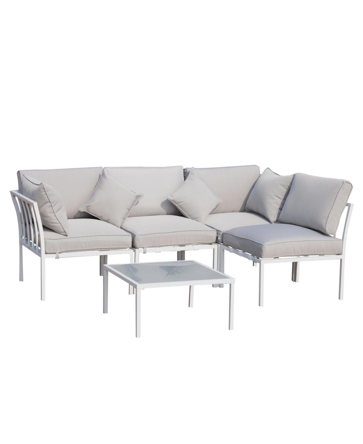 Outsunny 5 Piece Outdoor Furniture Patio Conversation Seating Set, 2 Sofa Chairs, & Coffee Table, White - White