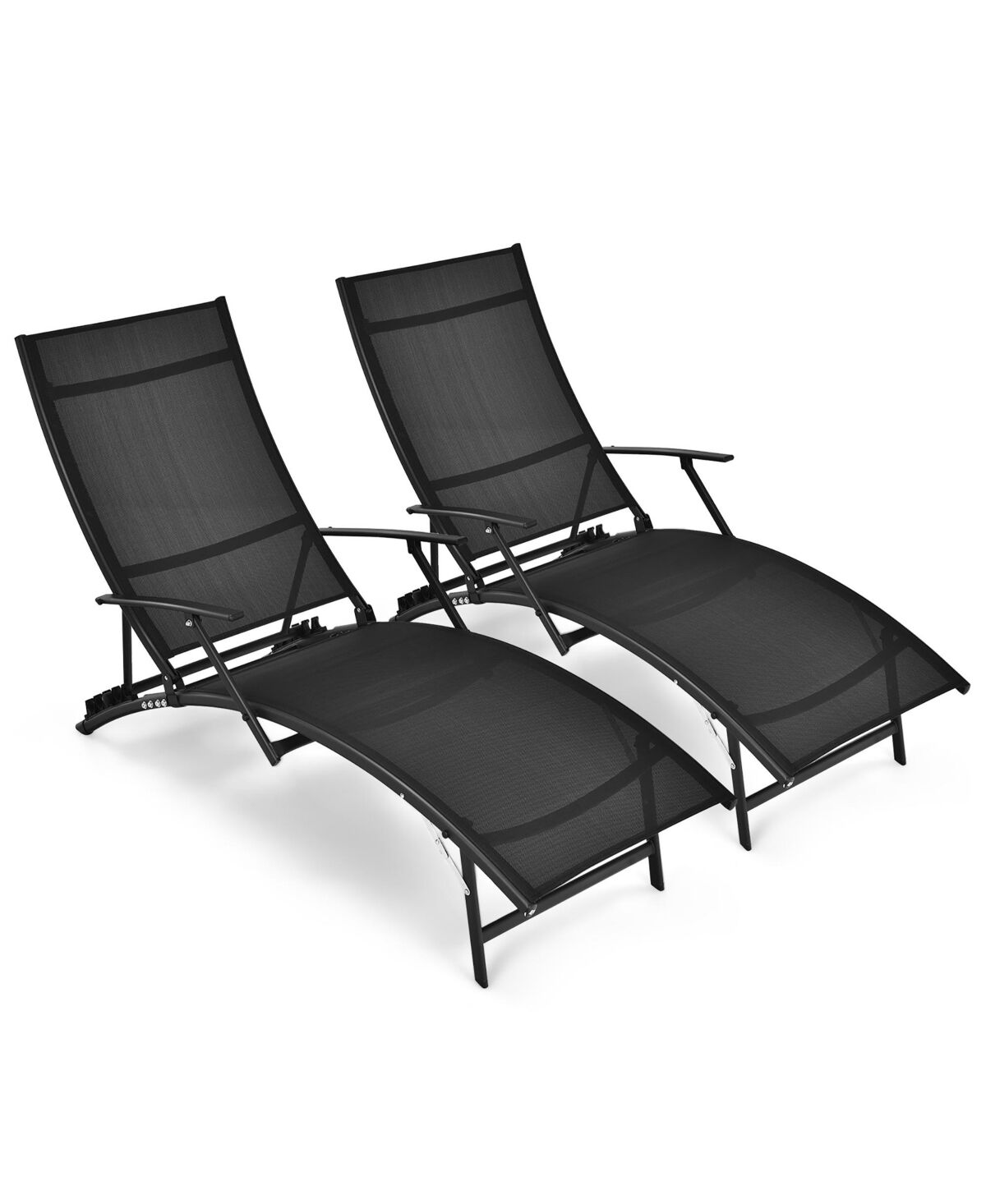 Costway 2PCS Patio Folding Lounge Chair Chaise Recliner Adjustable Stackable W/Armrest - Black