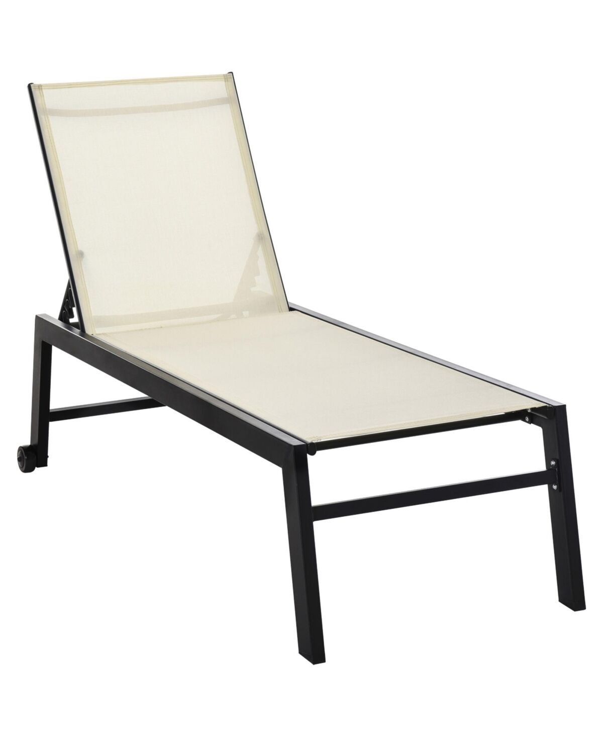 Outsunny Patio Garden Sun Chaise Lounge Chair with 5-Position Backrest, 2 Back Wheels, & Industrial Design, Cream White - Cream white