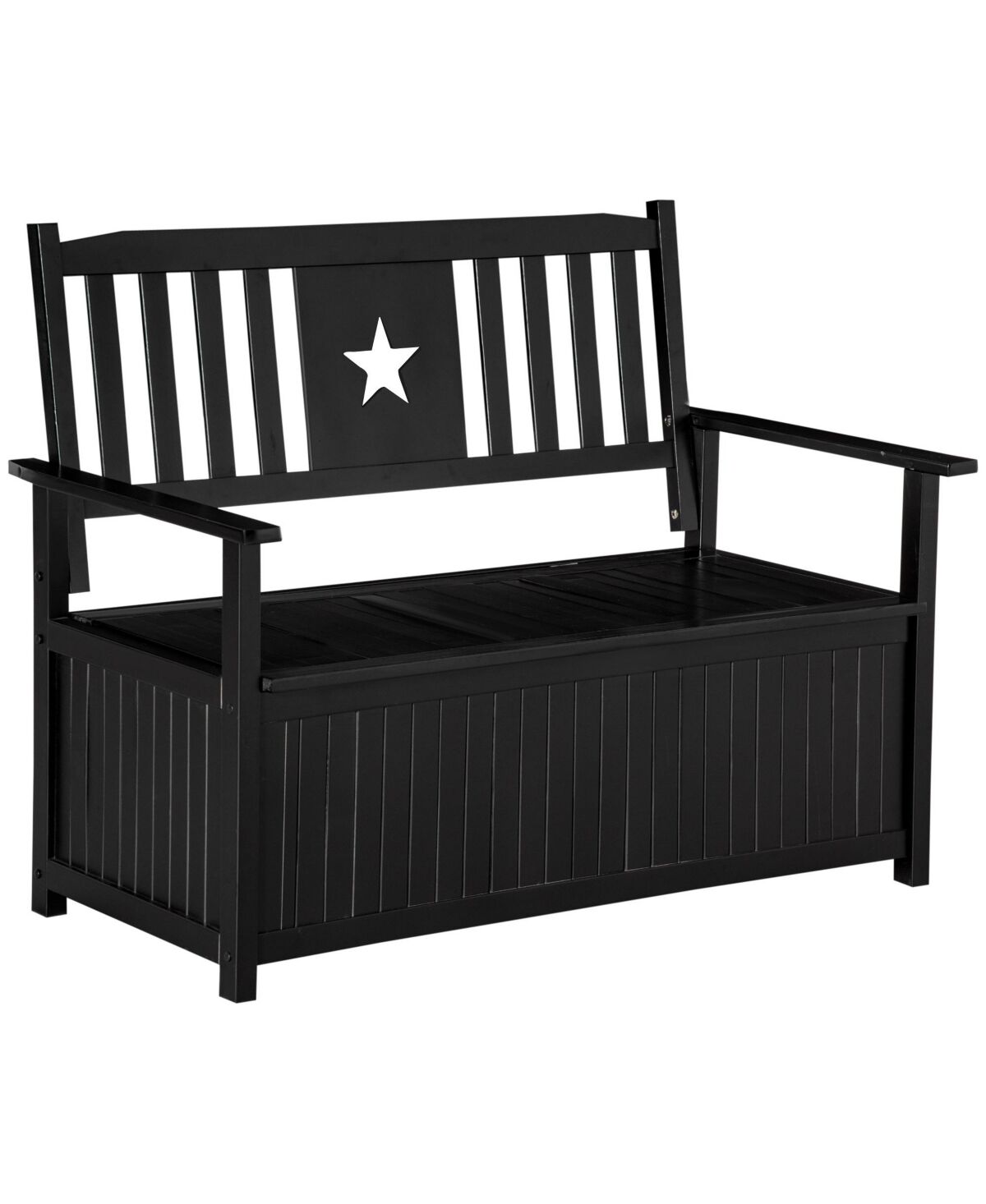 Outsunny Outdoor Storage Bench, 2-Seat Loveseat Style Wooden Patio Furniture, Armrests, 43 Gallon Deck Box, Black - Black