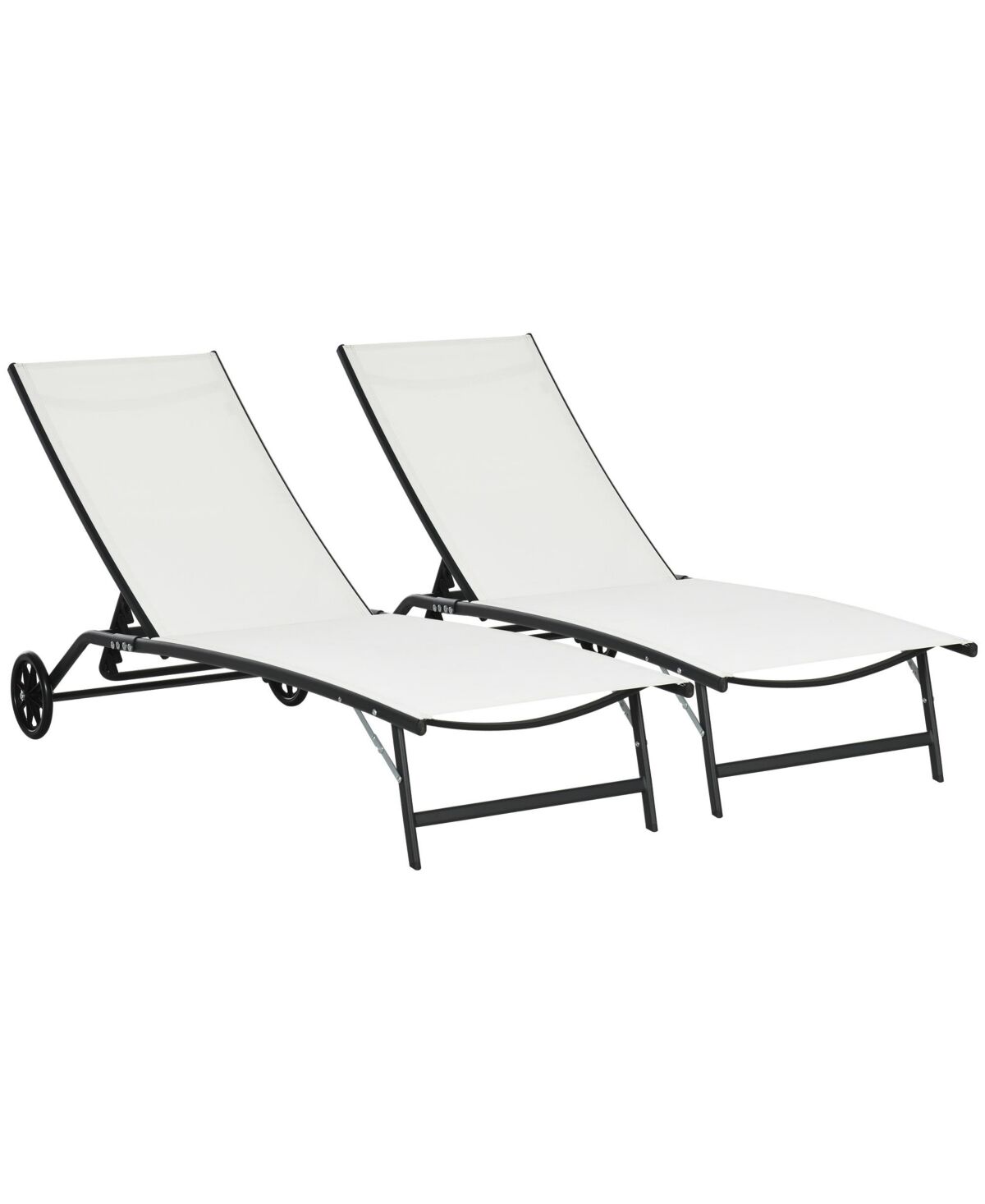 Outsunny Patio Chaise Lounge Chair Set of 2, 2 Piece Outdoor Recliner with Wheels, 5 Level Adjustable Backrest for Garden, Deck & Poolside, Cream Whit