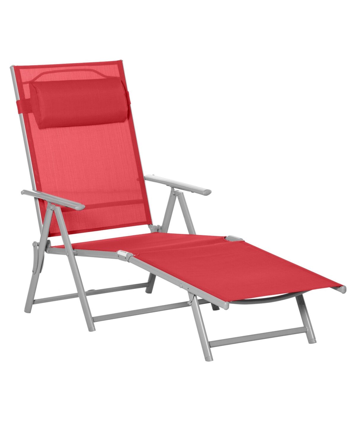 Outsunny Outdoor Folding Chaise Lounge Chair, Portable Lightweight Reclining Sun Lounger with 7-Position Adjustable Backrest & Pillow for Patio, Deck,