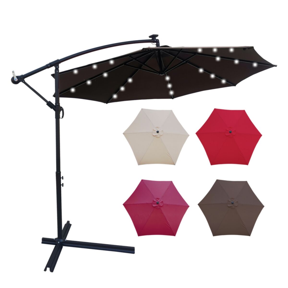 Simplie Fun 10 ft Outdoor Patio Umbrella Solar Powered Led Lighted Sun Shade Market Waterproof 8 Ribs Umbrella with Crank and Cross Base for Garden Deck Backyard