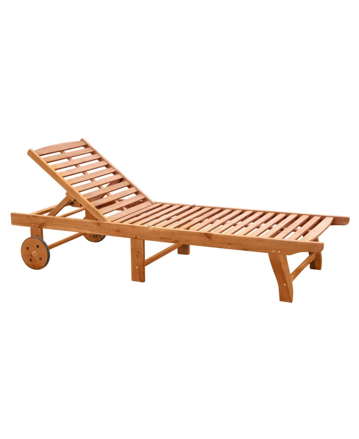 Outsunny Outdoor Folding Chaise Lounge Chair Recliner with Wheels, Acacia Wood Frame - Teak Color - Teak