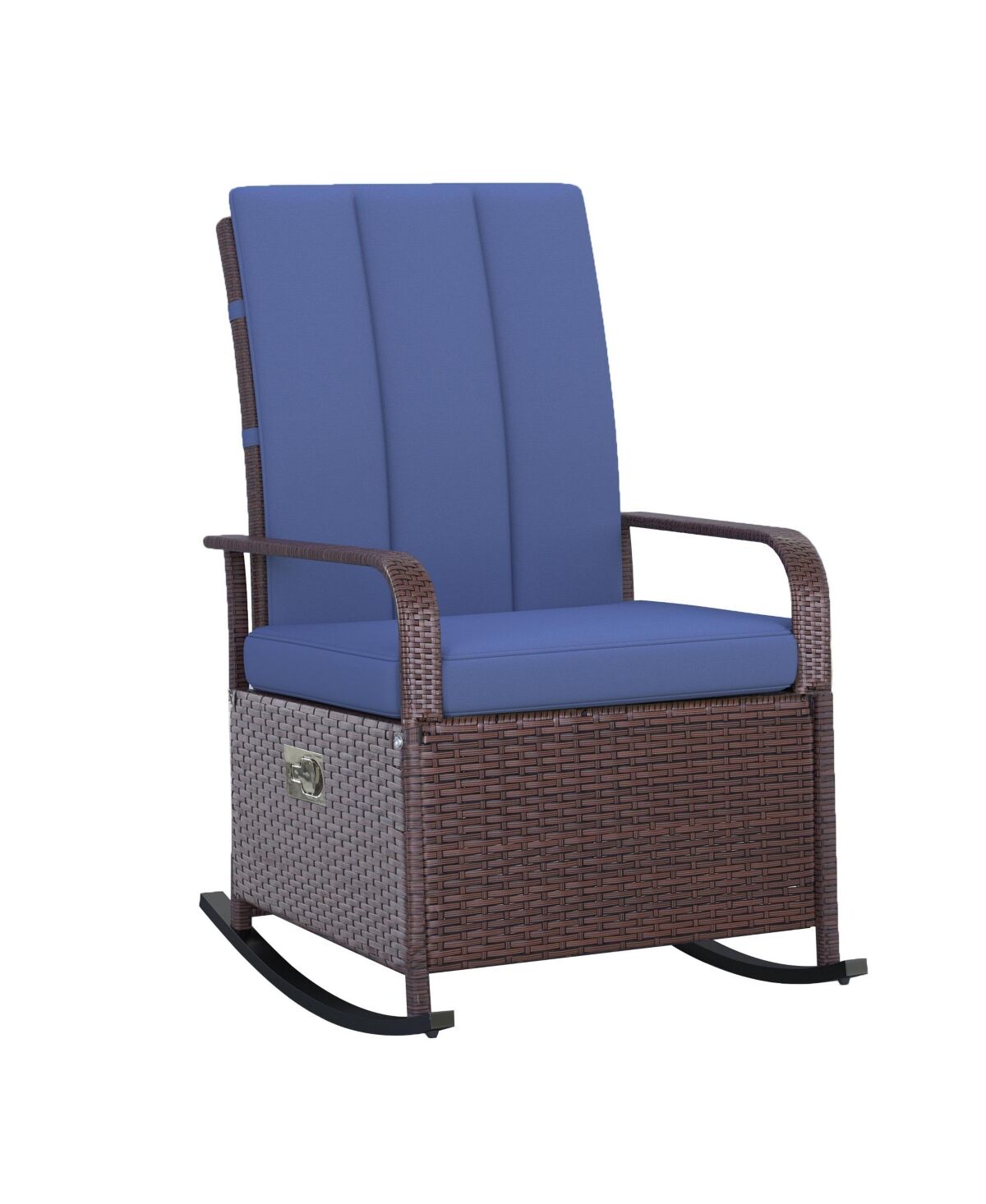 Outsunny Outdoor Rattan Wicker Rocking Chair Patio Recliner with Soft Cushion, Adjustable Footrest, Max. 135 Degree Backrest, Blue - Mixed brown/dark