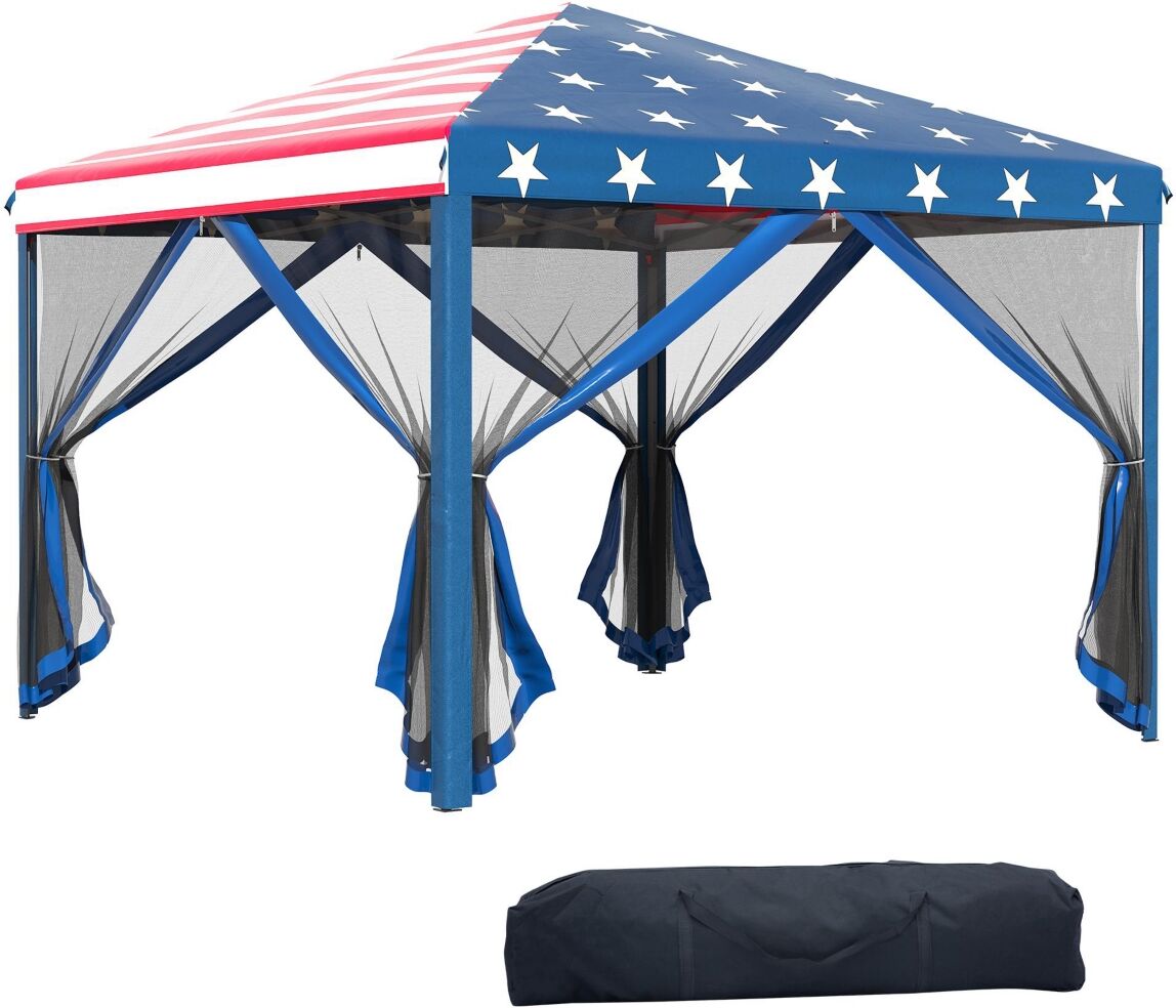 Outsunny 10' x 10' Pop Up Canopy with Removable Mesh Sidewall Netting, Easy Setup Design, Outdoor Party Event with Storage Bag, American Flag