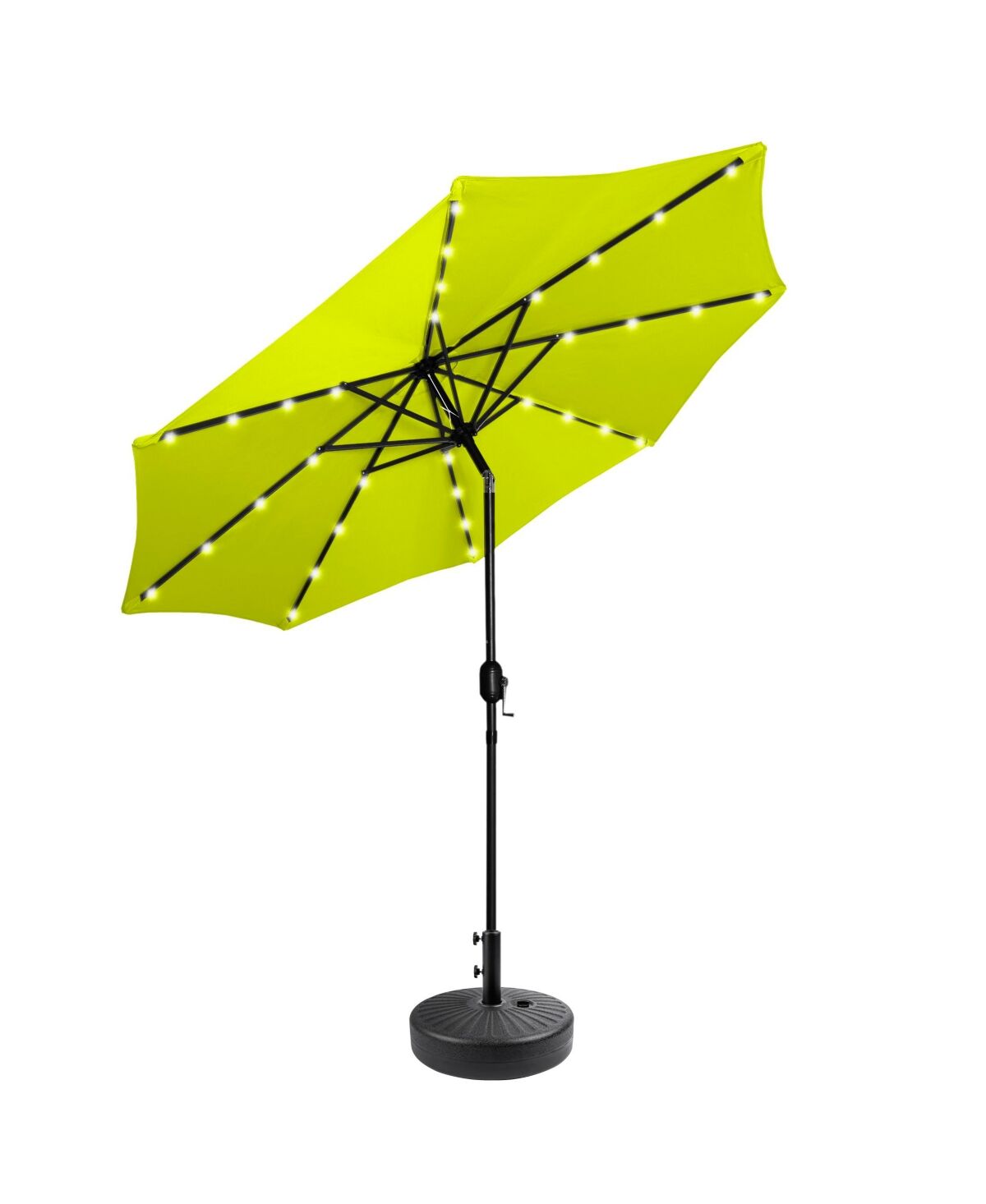 WestinTrends 9 ft. Patio Solar Power Led lights Market Umbrella with Black Round Base - Lime Green