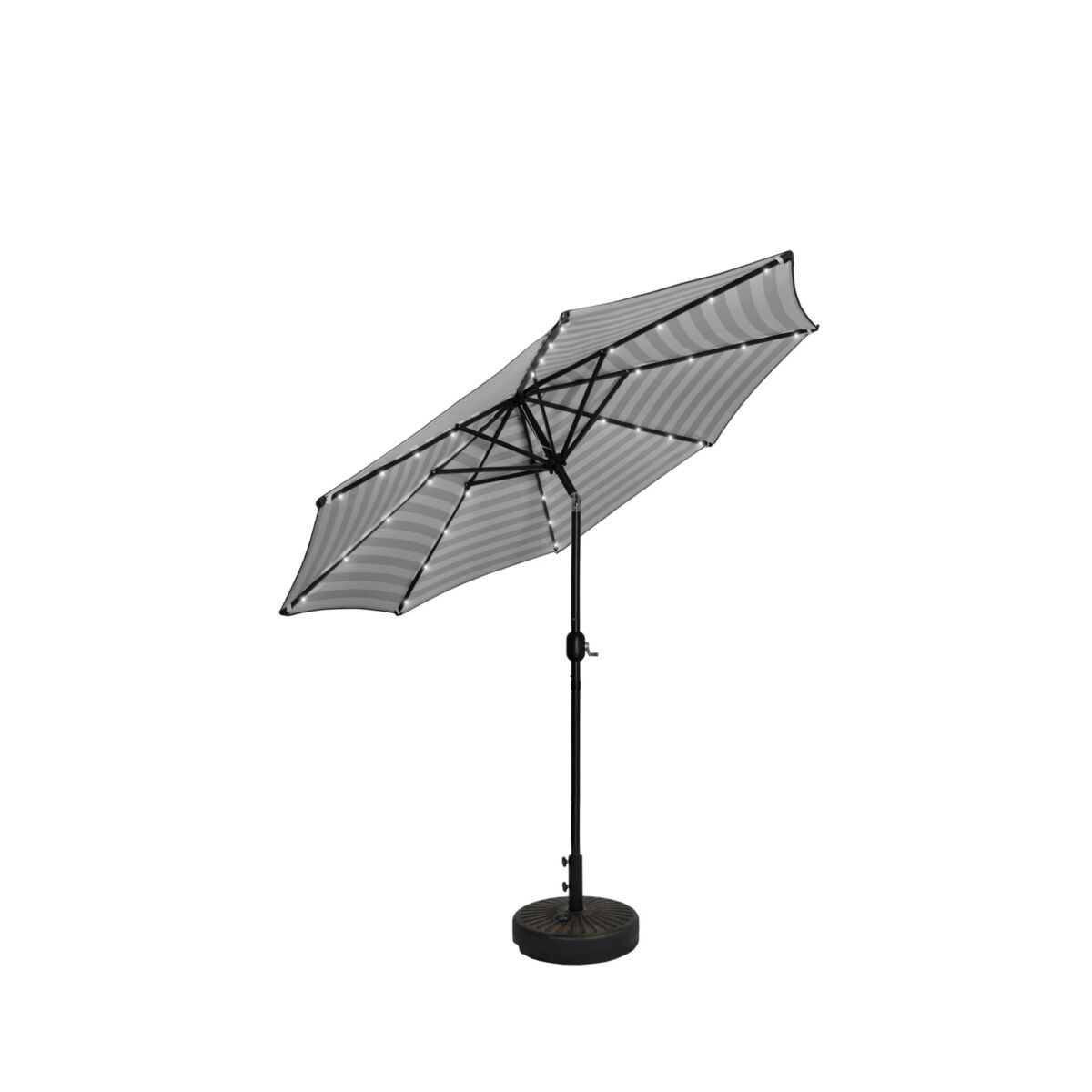 WestinTrends 9 ft. Patio Solar Power Led lights Market Umbrella with Bronze Round Base - Black White Stripe