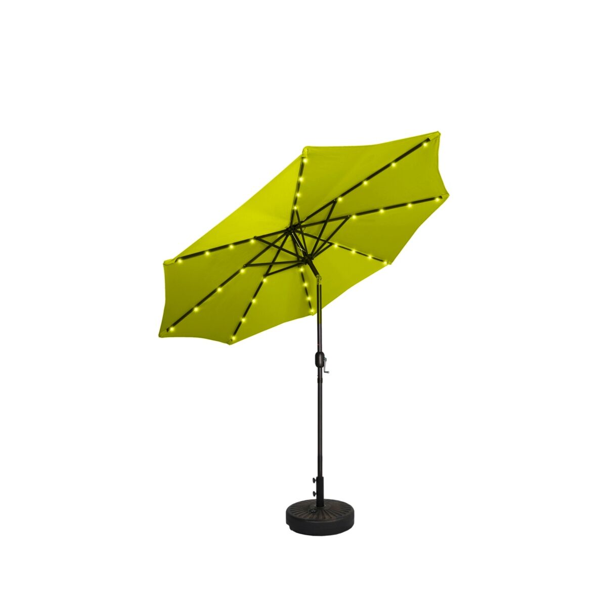 WestinTrends 9 ft. Patio Solar Power Led lights Market Umbrella with Bronze Round Base - Lime Green