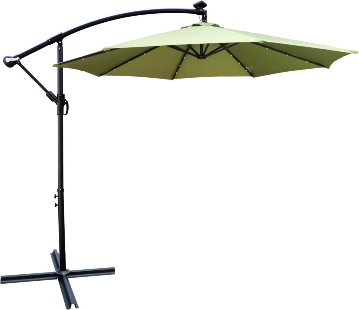 Simplie Fun 10 ft Outdoor Patio Umbrella Solar Powered Led Lighted Sun Shade Market Waterproof 8 Ribs Umbrella with Crank and Cross Base for Garden De