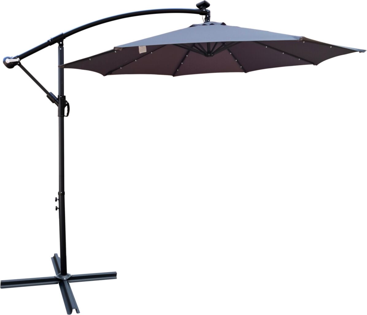 Simplie Fun 10 ft Outdoor Patio Umbrella Solar Powered Led Lighted Sun Shade Market Waterproof 8 Ribs Umbrella with Crank and Cross Base for Garden Deck Backyard