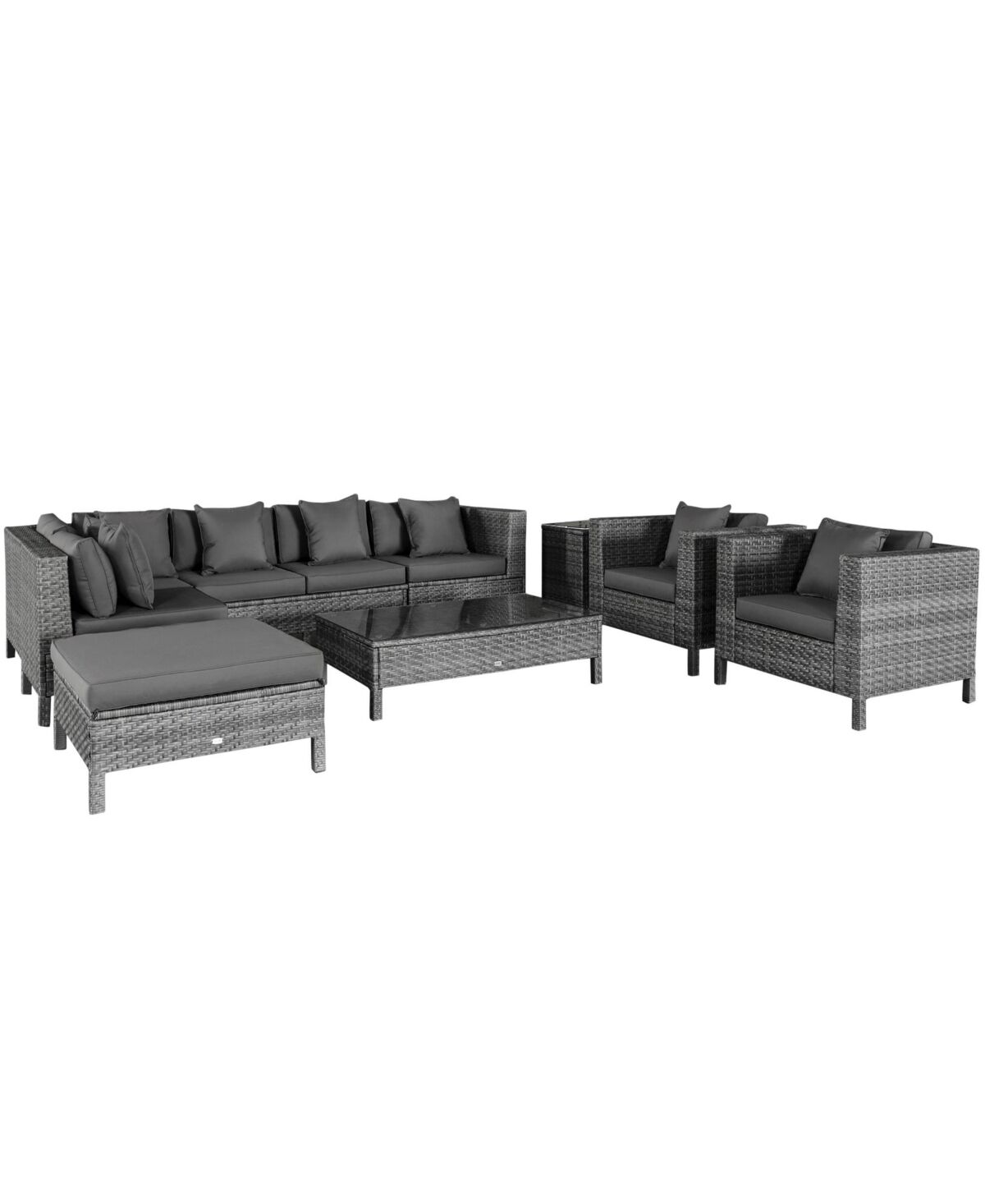 Outsunny 9-Piece Patio Furniture Sets Outdoor Conversation Sets, Sofa Sets with Removable Cushion, Footstool and Coffee table for Balcony, Backyard, B