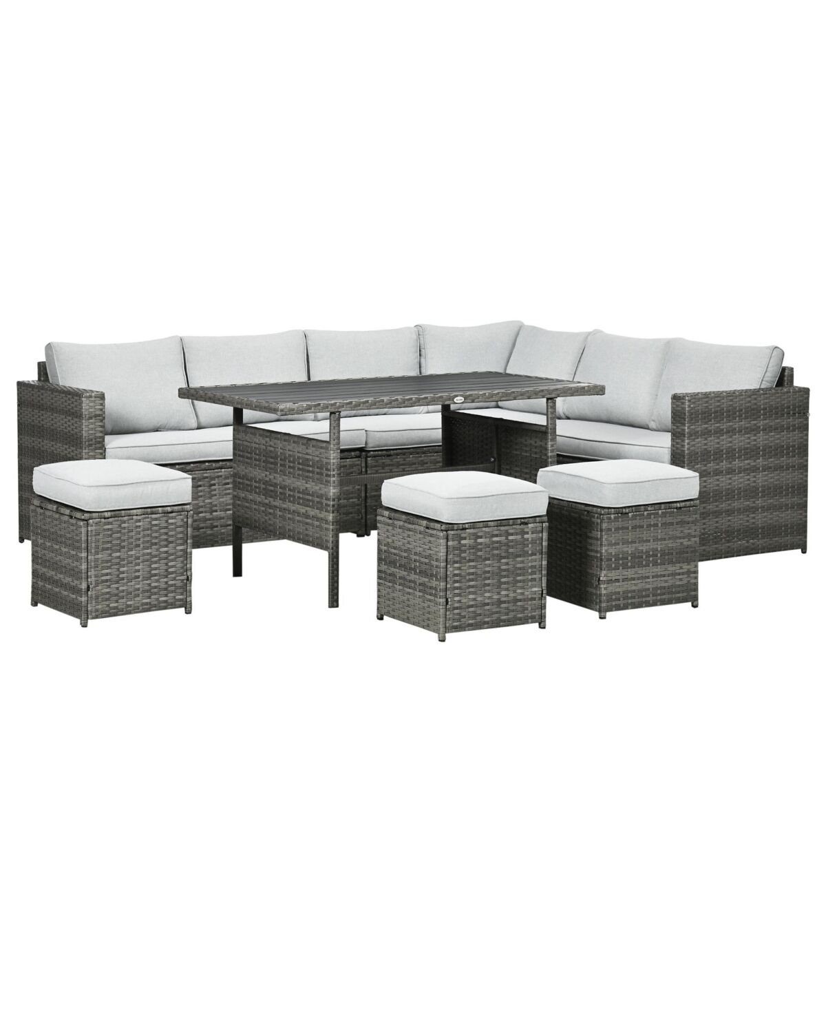 Outsunny 7 Piece Patio Furniture Set, Outdoor L-Shaped Sectional Sofa with 3 Loveseats, 3 Ottoman Chairs, Outside Conversation Set with Dining Table,