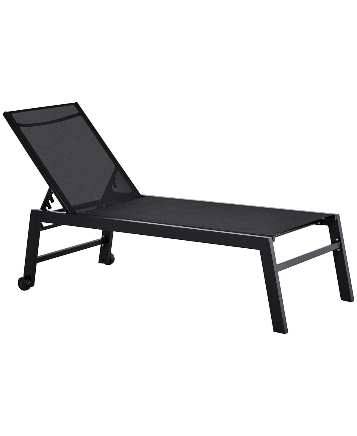 Outsunny Patio Garden Sun Chaise Lounge Chair with 5-Position Backrest, 2 Back Wheels, & Industrial Design, Black - Black