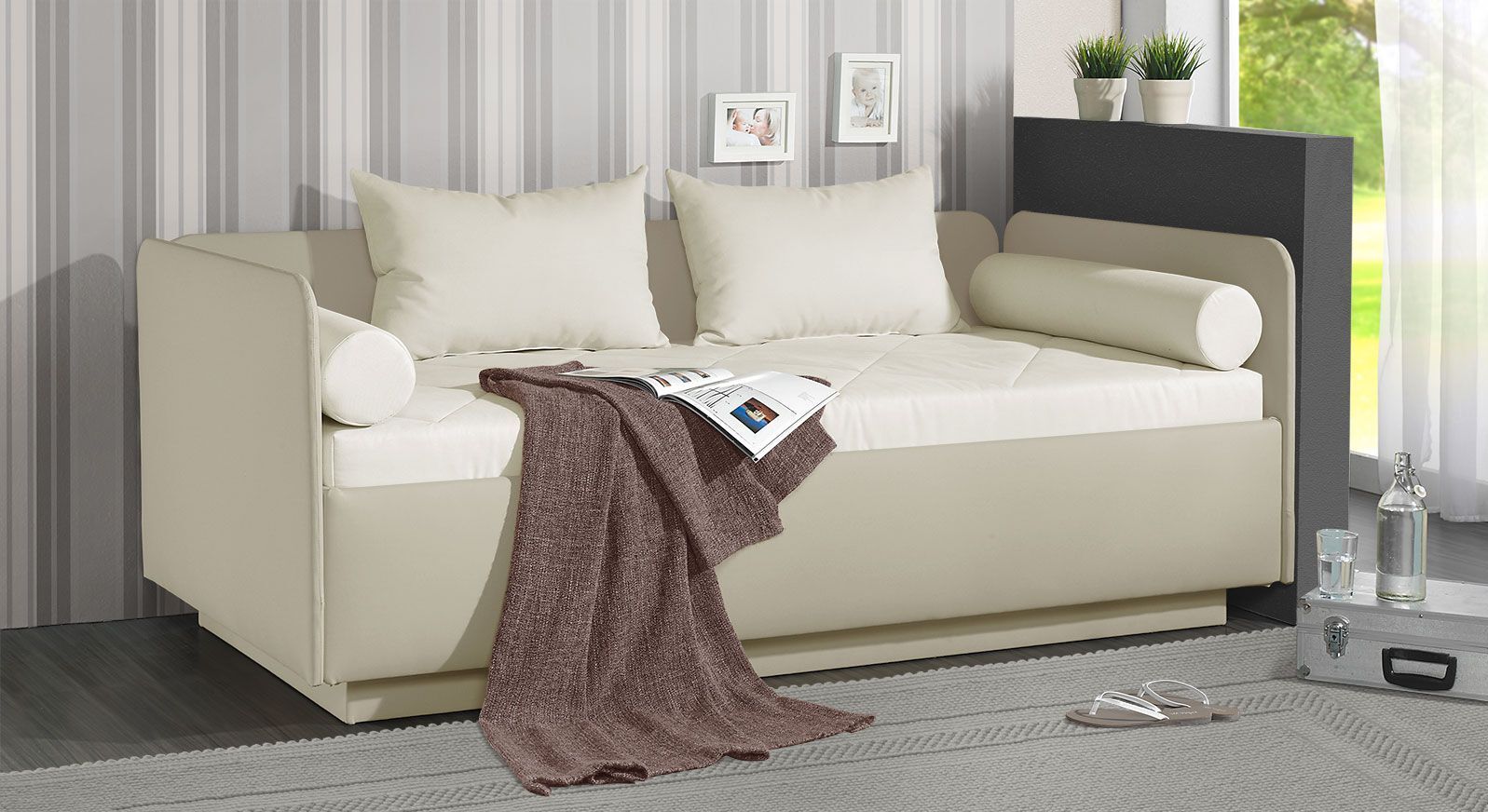 Braun Schlafsofa braun mit Bettkasten 120x200 cm - Eriko