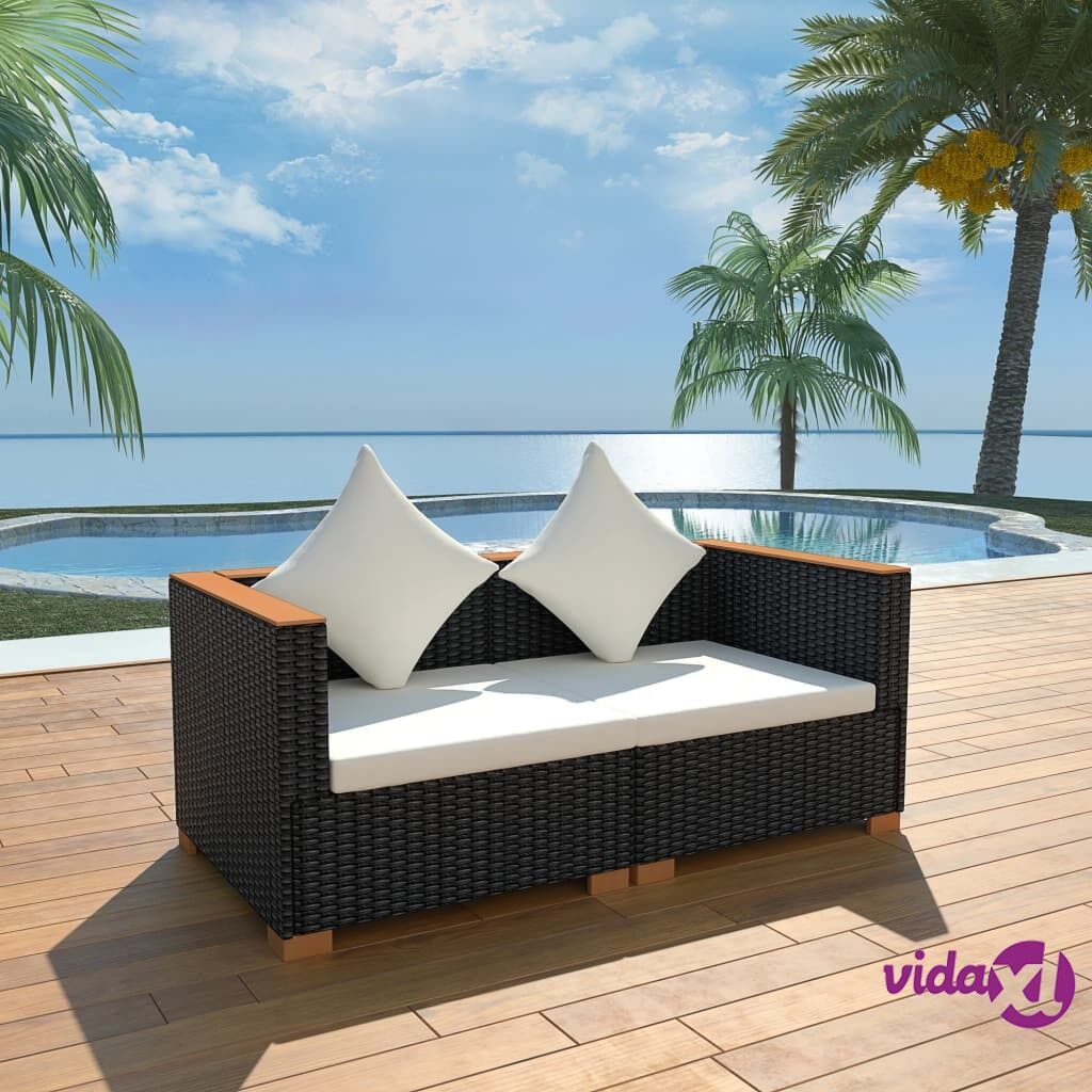 vidaXL Garden Sofa Poly Rattan Black