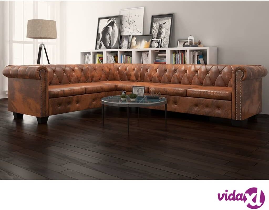 vidaXL Chesterfield Corner Sofa 6-Seater Artificial Leather Brown