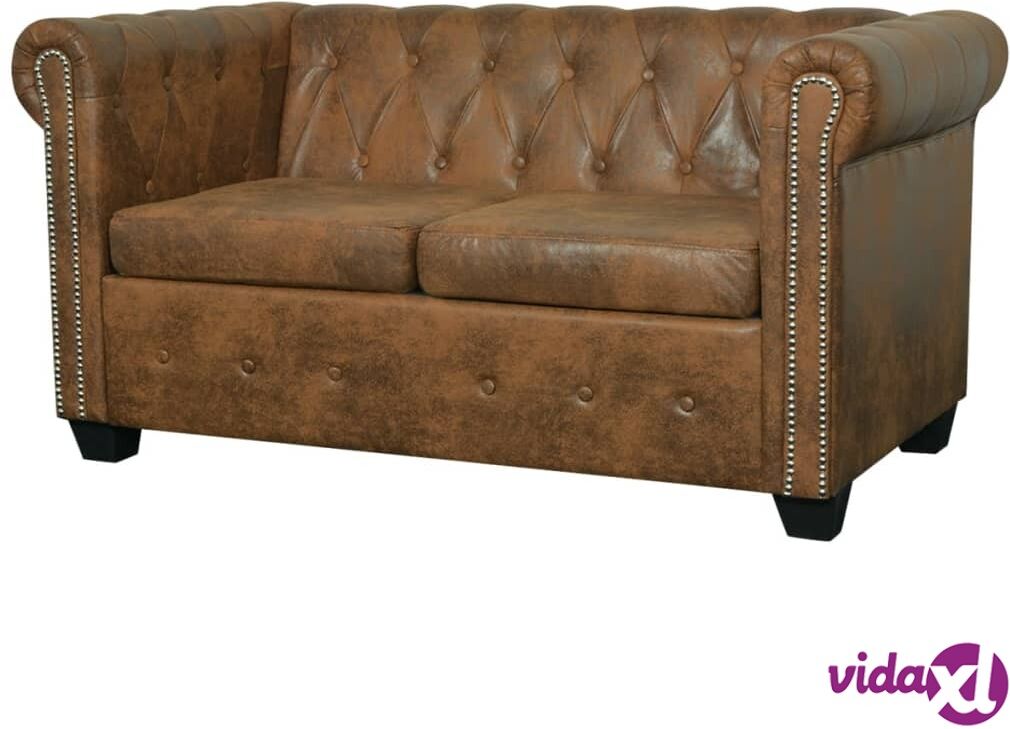 vidaXL Chesterfield Sofa 2-Seater Artificial Leather Brown