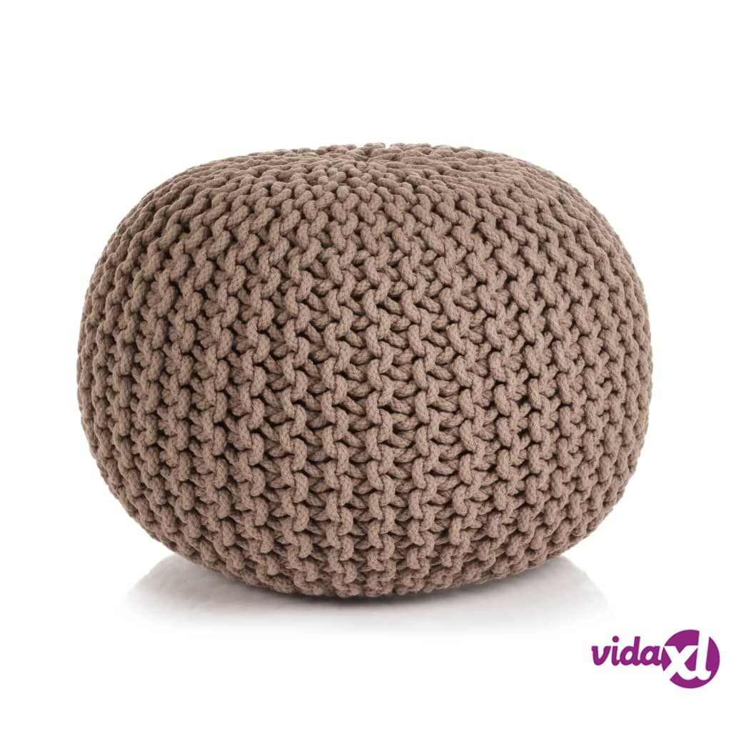 vidaXL Hand-Knitted Pouffe Cotton 50x35 cm Brown