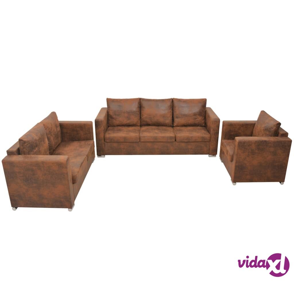 vidaXL Sofa Set 3 Pieces Artificial Suede Leather