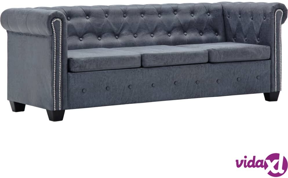 vidaXL 3-Seater Chesterfield Sofa Artificial Suede Leather Grey