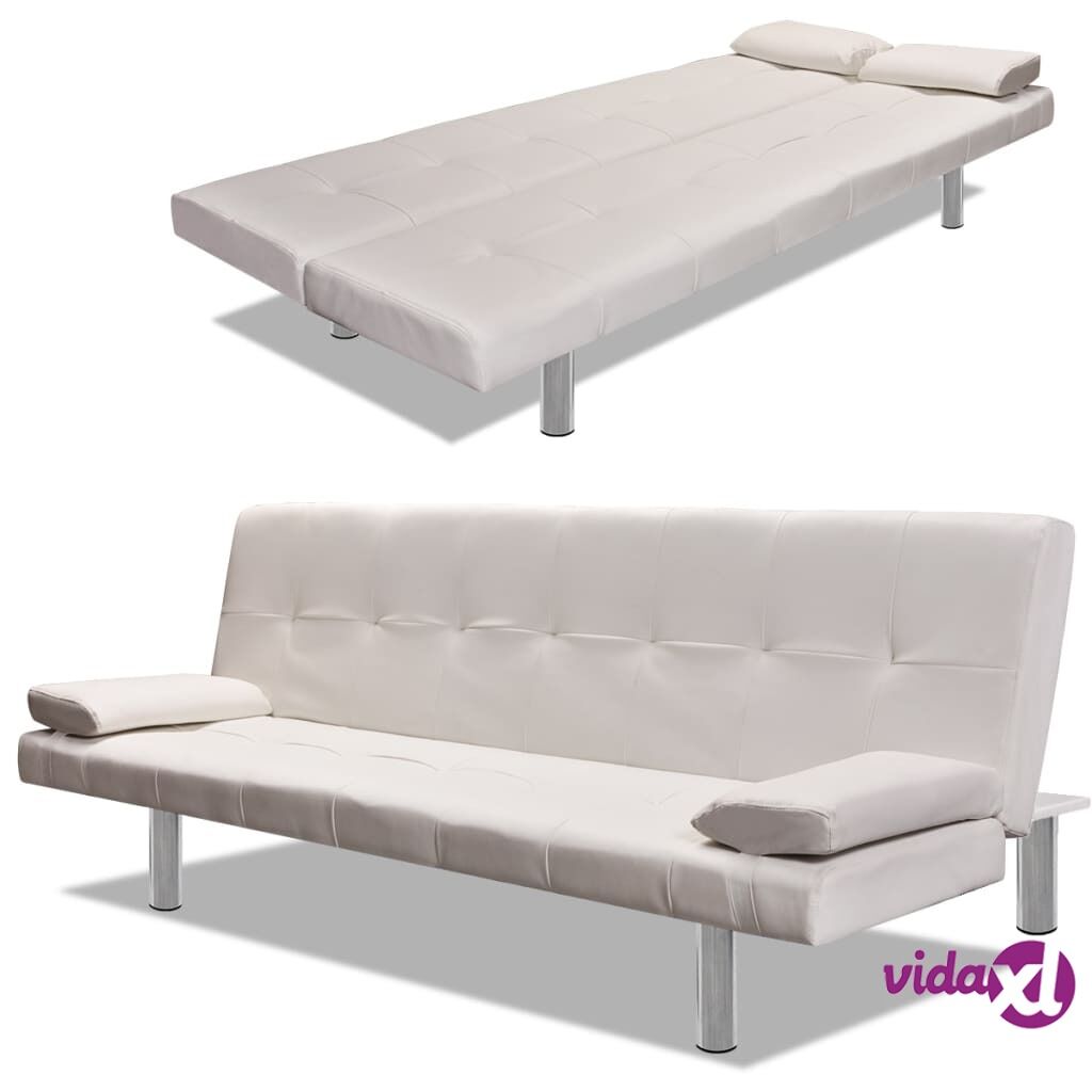 vidaXL Sofa Bed with Two Pillows Artificial Leather Adjustable Cream White