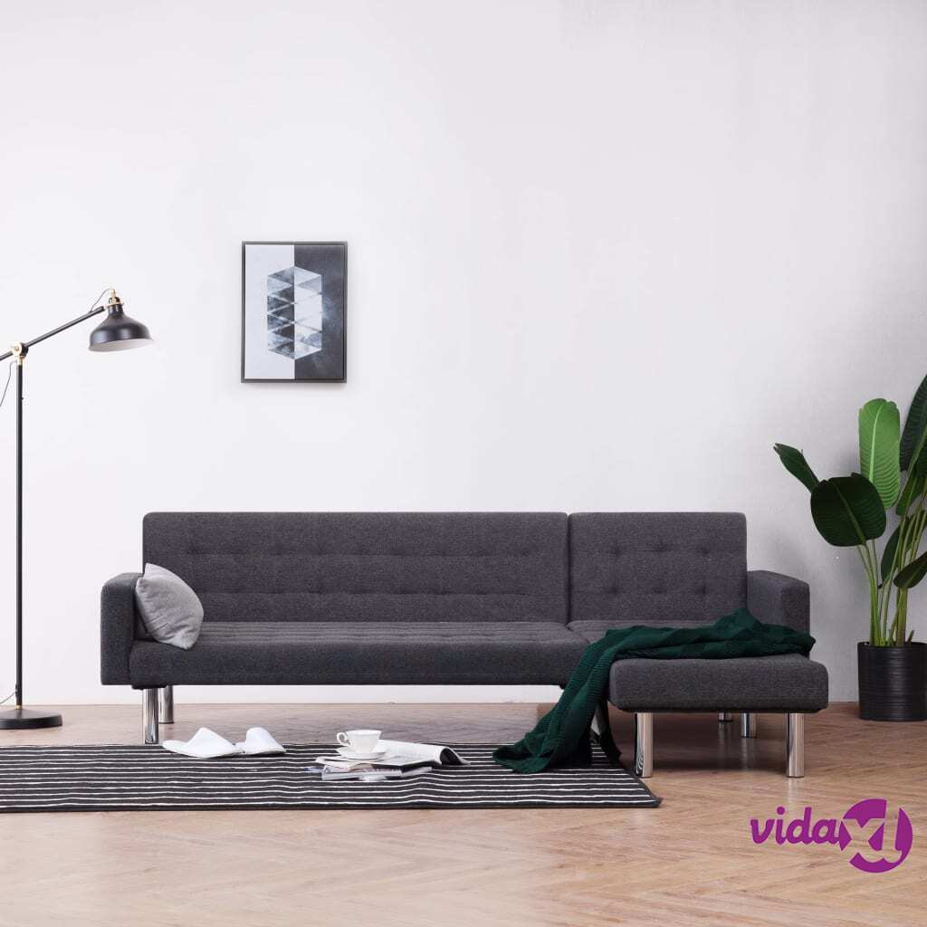 vidaXL L-shaped Sofa Bed Dark Grey Polyester