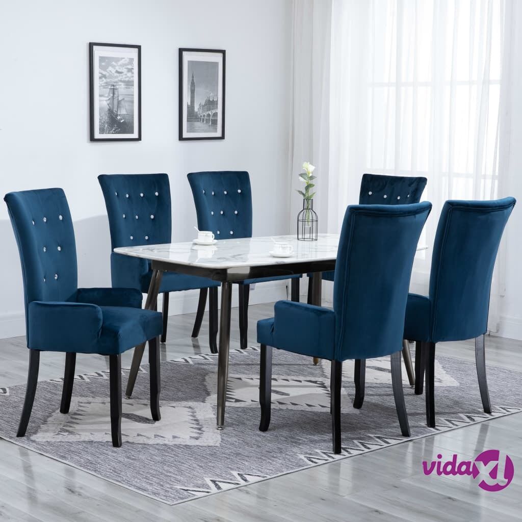 vidaXL Dining Chair with Armrests 6 pcs Dark Blue Velvet