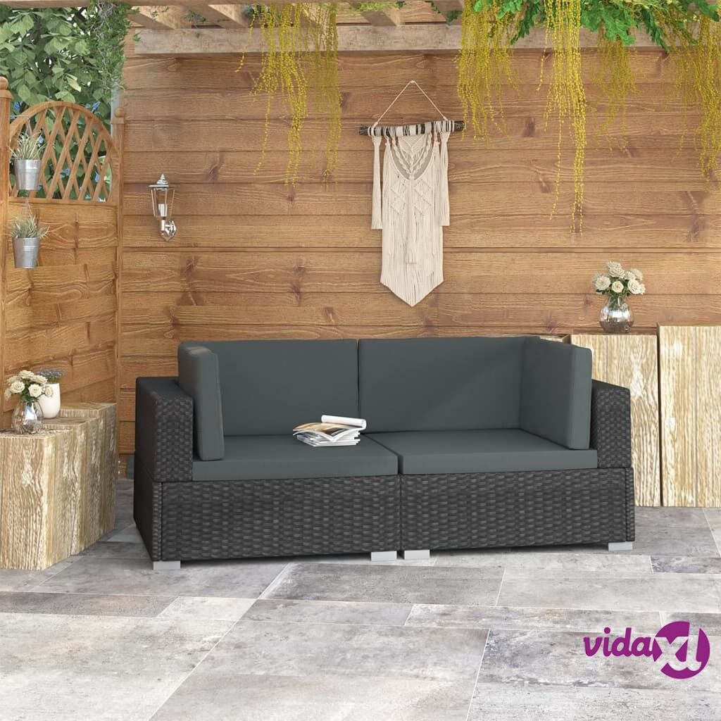 vidaXL Sectional Corner Chairs 2 pcs with Cushions Poly Rattan Black