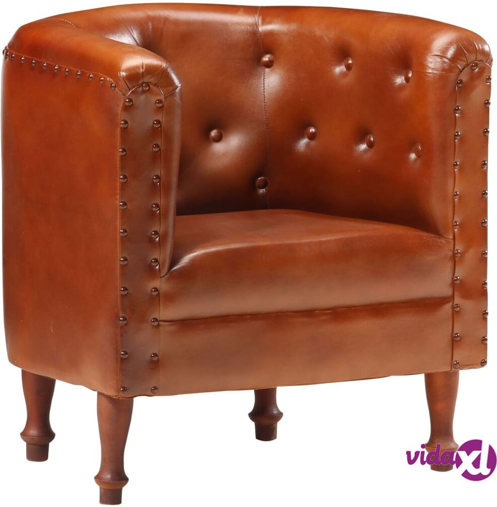 vidaXL Tub Chair Brown Real Leather