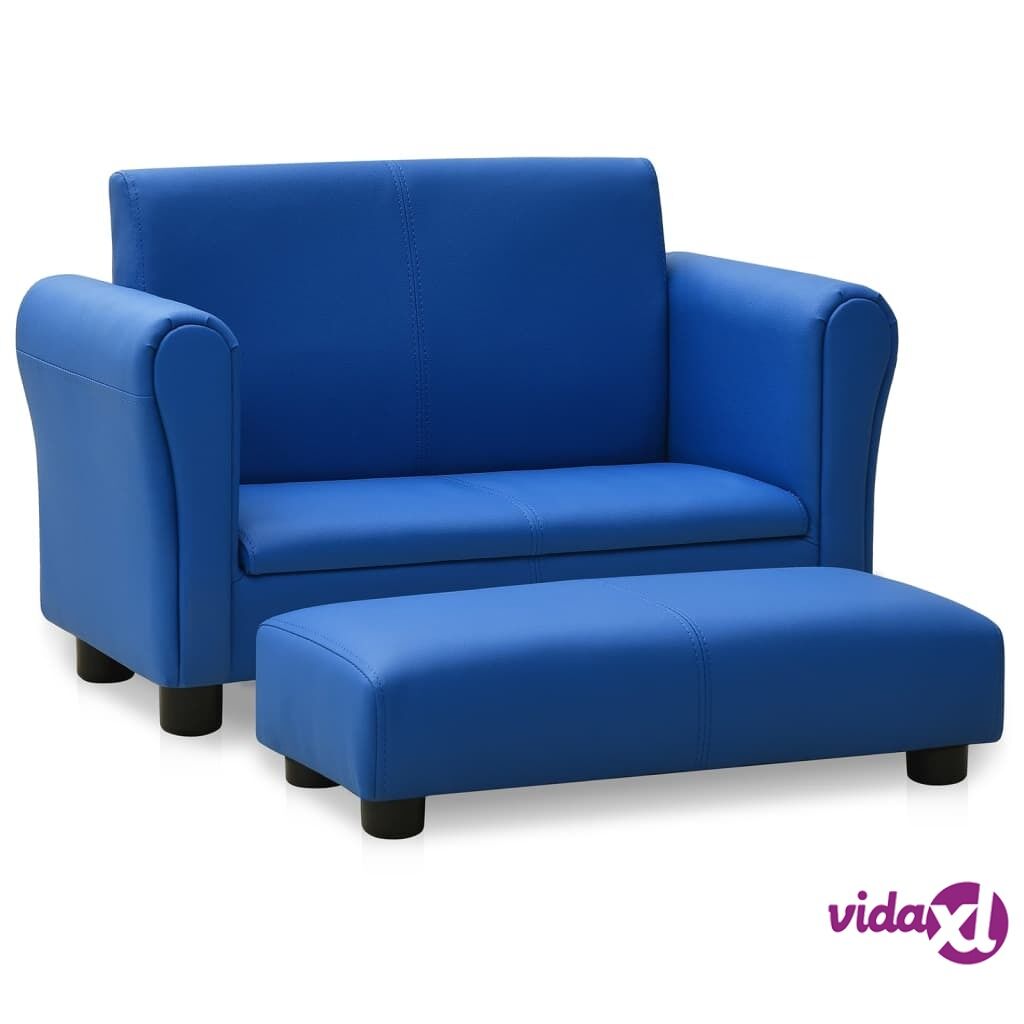 vidaXL Children Sofa with Stool Blue Faux Leather