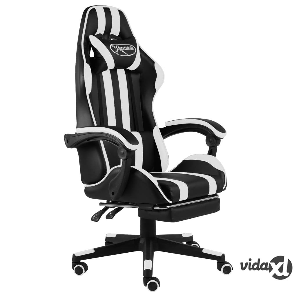 vidaXL Racing Chair with Footrest Black and White Faux Leather