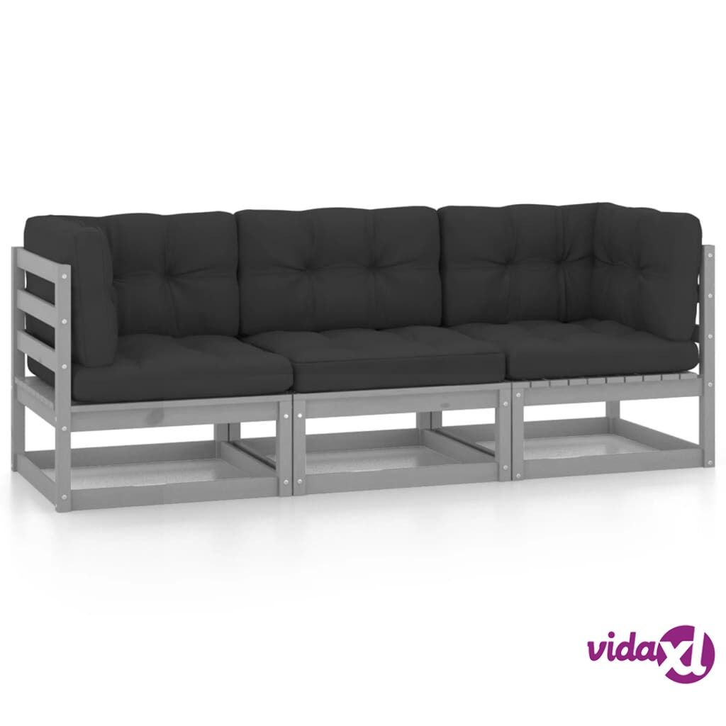 vidaXL 3-Seater Garden Sofa with Cushions Solid Pinewood