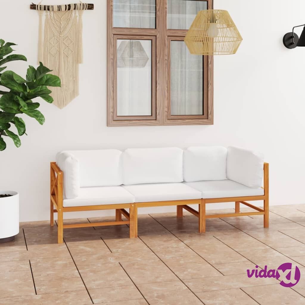 vidaXL 3-Seater Garden Sofa with Cream Cushions Solid Teak Wood