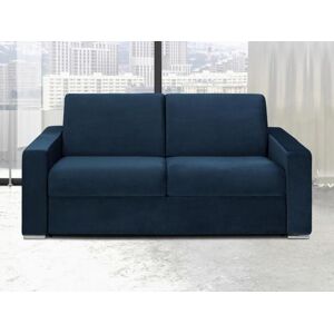 Vente-unique.be Canapé 3 places convertible express en velours bleu nuit - Couchage lattes larges 140 cm - Matelas 16 cm avec mousse à mémoire de forme CALITO