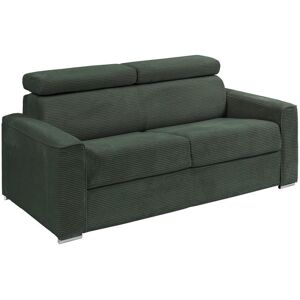 Vente-unique.be Canapé 4 places convertible express en velours côtelé vert - Couchage 160 cm - Matelas 18 cm - VIZIR