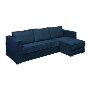 Vente-unique.be Canapé d'angle convertible express et réversible en velours côtelé bleu nuit - Couchage 140 cm - Matelas 18 cm LORETO