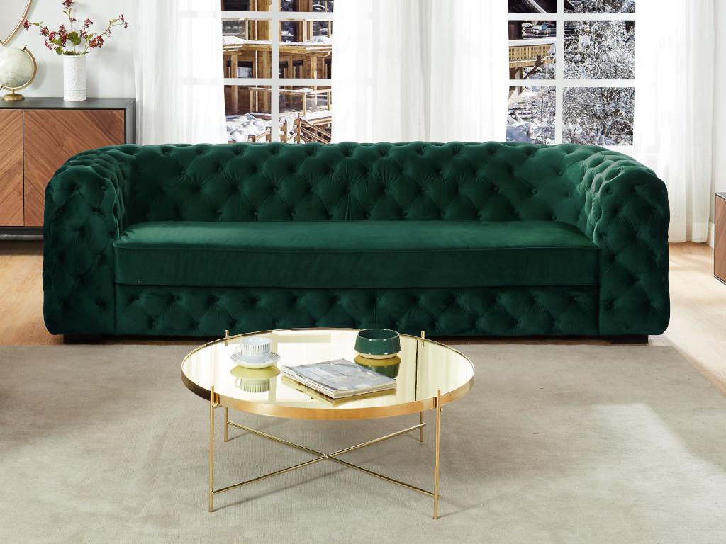 Vente-unique.be Canapé 3 places chesterfield STANLEY - Velours vert sapin