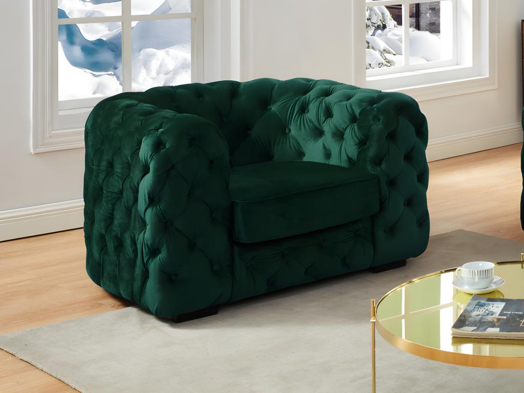 Vente-unique.be Fauteuil chesterfield STANLEY - Velours vert sapin