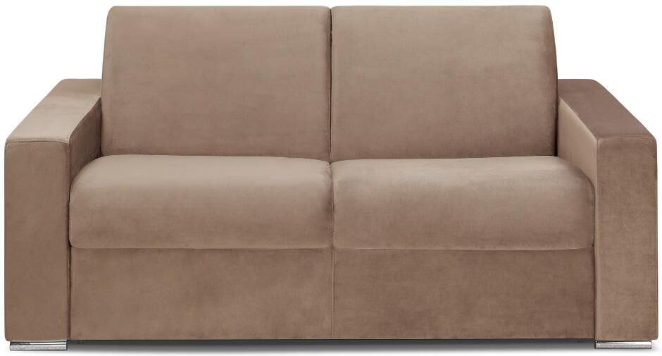 Vente-unique.be Canapé 2 places convertible express en velours CALITO - Beige - Couchage lattes larges 120 cm - Matelas 22 cm