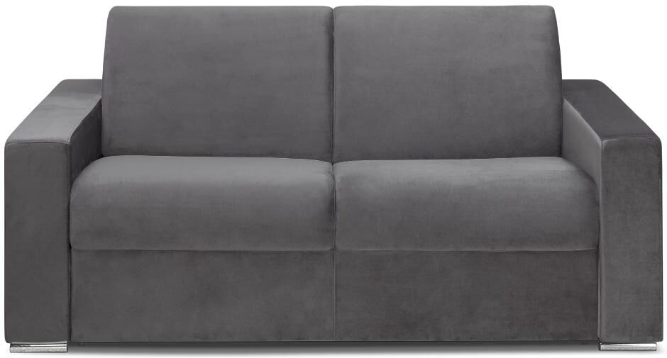 Vente-unique.be Canapé 2 places convertible express en velours CALITO - Anthracite - Couchage lattes larges 120 cm - Matelas 22 cm