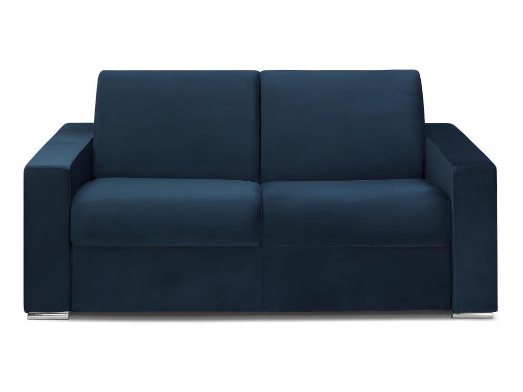 Vente-unique.be Canapé 4 places convertible express en velours CALITO - Bleu nuit - Couchage 160 cm - Matelas 18 cm