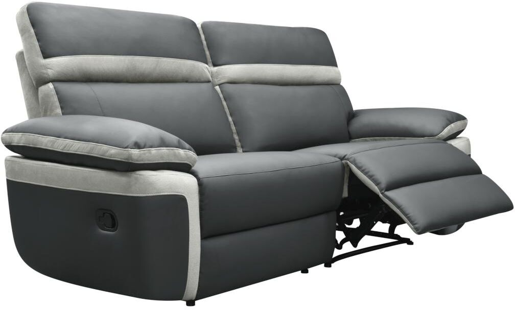 Vente-unique.be Canapé 3 places relax en simili et microfibre MERCUTIO - Anthracite et bandes gris claires