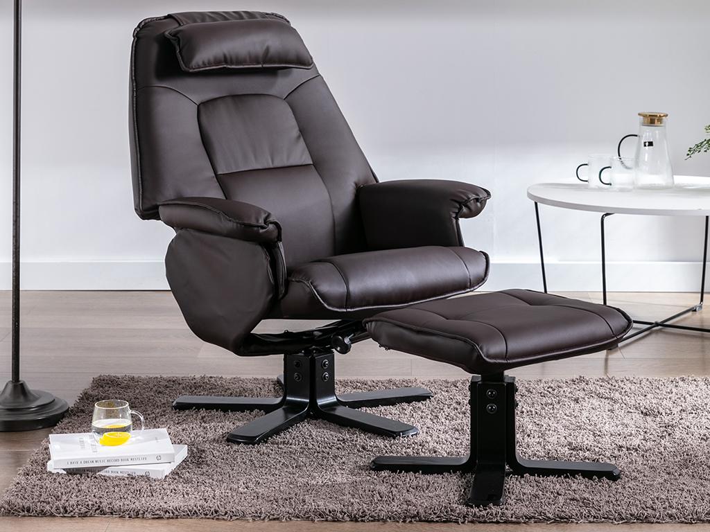 Vente-unique.be Fauteuil de relaxation et son repose pieds en synderme ETERNITY II - Marron