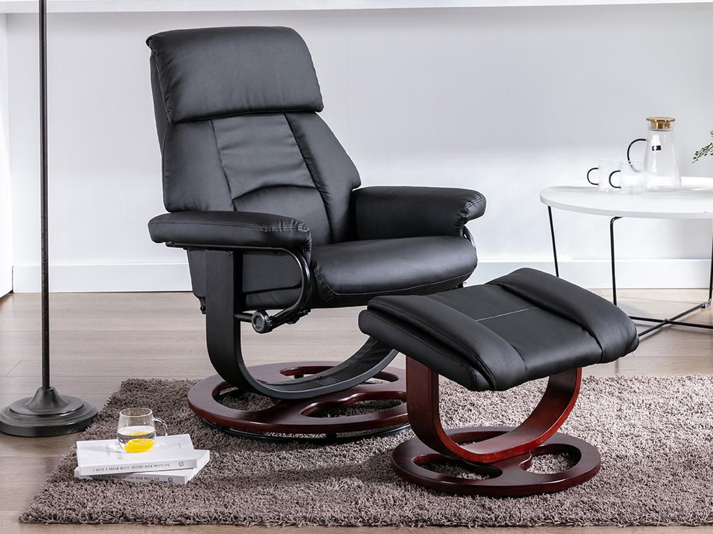 Vente-unique.be Fauteuil de relaxation et son repose pieds en synderme MYOSOTIS II - Noir